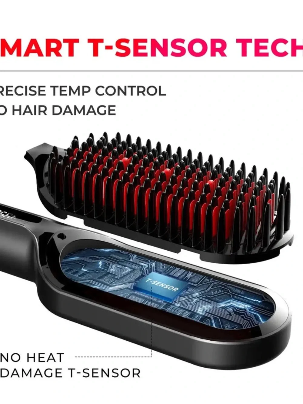 Digital Heated Hair Straightening Brush in Black & Red